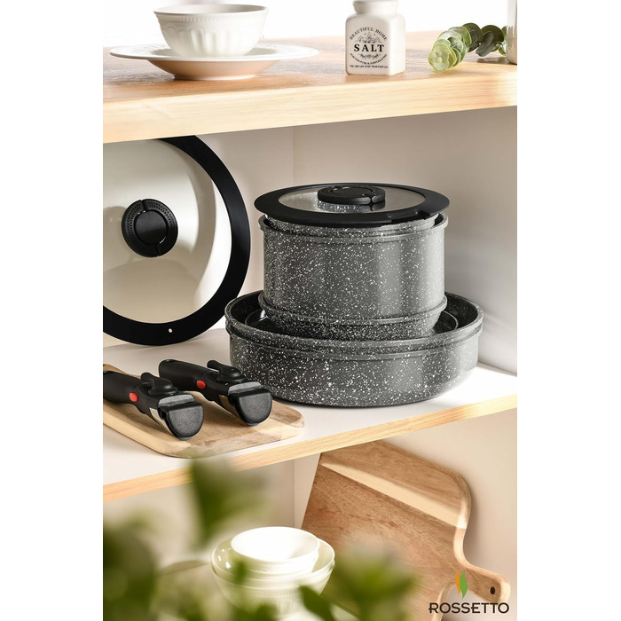 Набір посуду ROSSETTO 16 предметів: каструлі, сковороди з антипригарним покриттям, сталевий посуд для кухні