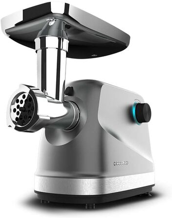 Електрична м'ясоподрібнювач Cecotec Crusher 1400 Steel, 1360 Вт, з нержавіючої сталі, для подрібнення, нарізання та фаршування, з 1 ножем та 3 дисками (3, 5, 7 мм)