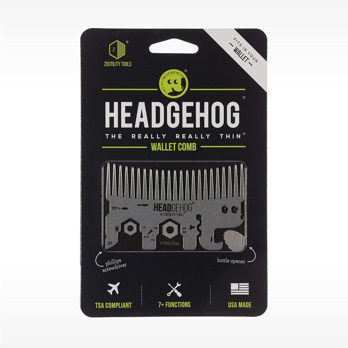 Hedgehog Pocket Comb, Multifunction Tool, Bottle Opener, Silver-Colored