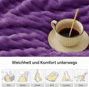 М'яка ковдра BEDELITE з фланелі, 125x150 см/150x200 см, чорна/фіолетова, для дивану, декору, тепла, плед