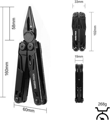 Swiss+Tech 16-in-1 Multi-Tool Pliers, Folding Multi-Tool Tool, Multifunctional Pliers with Scissors, Knife, Saw, Bottle Opener, Screwdrivers for Camping, Outdoor, Repairing, with Carrying Case