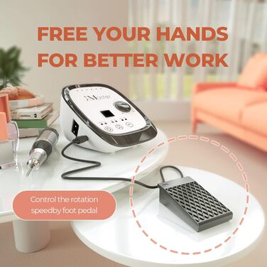 Nagelfräser JCMaster Profi: Електрична шліфувальна машинка для нігтів з педаллю, 35000 об/хв, 6 біт, чорна