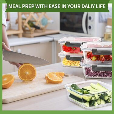 Набір контейнерів для зберігання продуктів зі скла, 10 шт (5 кришок та 5 контейнерів), Skroam - безпечні для миття в посудомийній машині, мікрохвильовій печі та морозильній камері, без BPA