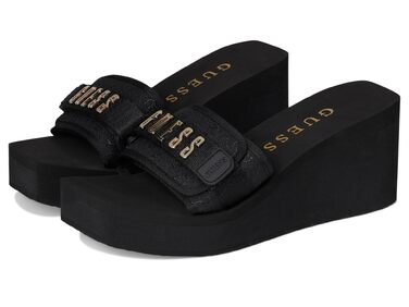 Босоніжки жіночі GUESS Dellean на танкетці, чорні, 42 EU