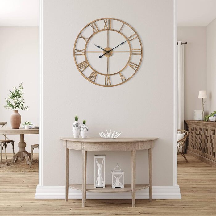 SkyNature Wall Clock Large, European Industrial Vintage Wall Clock with Roman Numerals, Silent No Ticking Sounds Metal Wall Clock, Decorative Wall Clock for Living Room, Kitchen, Bedroom, Office - Bronze, 35cm