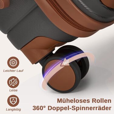 Набір валіз KONO 3 в 1: Trolley, ABS+PC, з коліщатами та кодовим замком (Сірий/Коричневий)