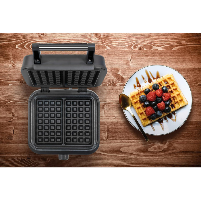 Вафельниця Unold 48275 Belgisches Waffeleisen Brüssel: подвійний автомат, регулювання температури, антипригарне покриття, 1500 Вт, чорний