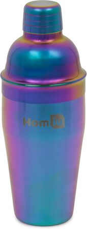 Homiu Stainless Steel Cocktail Shaker Set (550ml) with Rainbow Design, shimmering stainless steel, 5-piece: strainer, 2 jiggers (15/30ml)