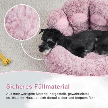 Jiupety Pet Round Dog Bed in Paw Shape, Soothing Donut Dog Bed, Faux Fur Cat Bed, Medium Size. The diameter is 56cm, comfortable and soft, machine washable (L 66 cm x W 66 cm x H 20 cm, Violet).