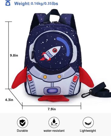 Дитячий рюкзак для садка та школи Kinderrucksack, темно-синій, з поворотком, для дітей 1-3 років, форма ракети