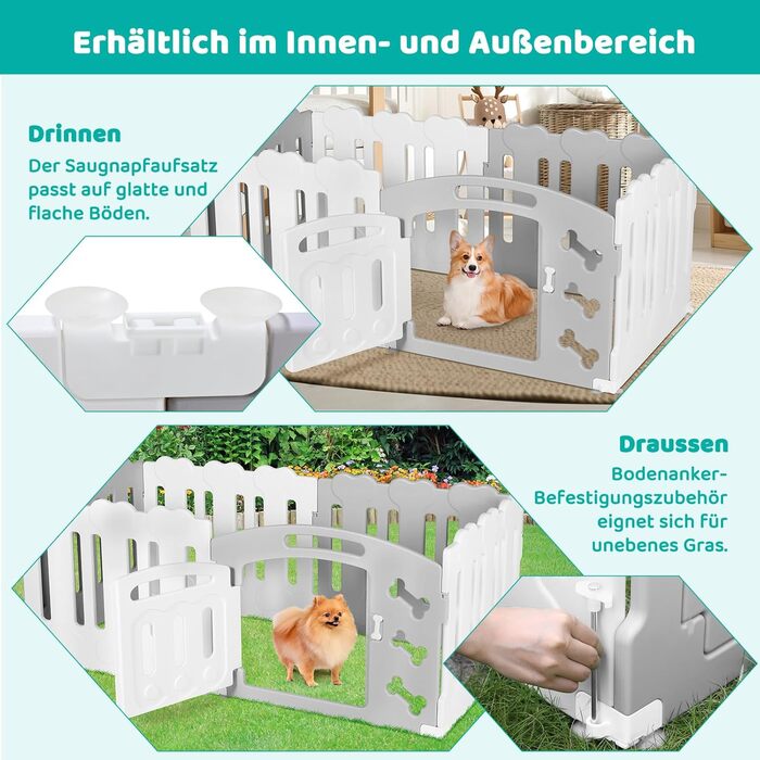 Летворешітка для цуценят Mamizо 60 см, 5+1 панелей, сіра та біла. З торцем та кріпленнями для підлоги. Ідеально для квартири.