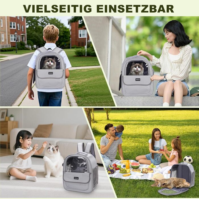 Рюкзак для кота/собаки до 7 кг, дихаючий, з сіткою та страхувальним ремінцем – водонепроникний оксфорд, для подорожей, ветеринара (сірий)