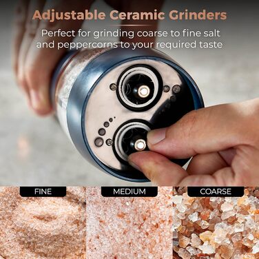 Електричні мельниці для солі та перцю Tower, працюють від батарейок, з регульованими керамічними жорнами, рожеві та рожево-золоті, T847004PNK (Темно-синій)