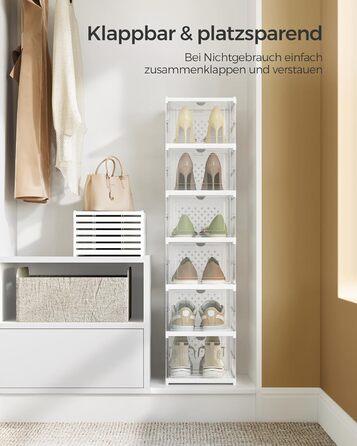 SONGMICS Shoe Cabinet Set, with 18 Shoe Boxes, Integrated Shoe Organizer, Foldable, Portable, for Shoes up to Size 46, 1-Minute Assembly, Transparent-Cloud White LSP207W01 (Transparent + Cloud White, 1)
