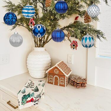 Набір 12 шт. ялинкових кульок 10 см, великі, ударостійкі, блакитні, з гачками