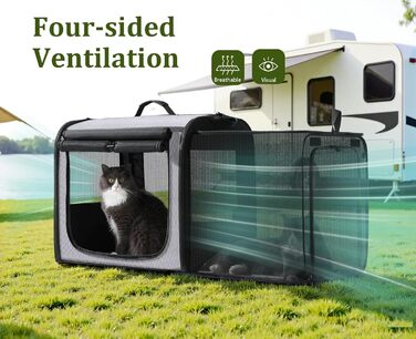 Транспортна переноска для собак Pecute: стабільна, складана, дихаюча, з ролетним віконцем (61x52x45 см)