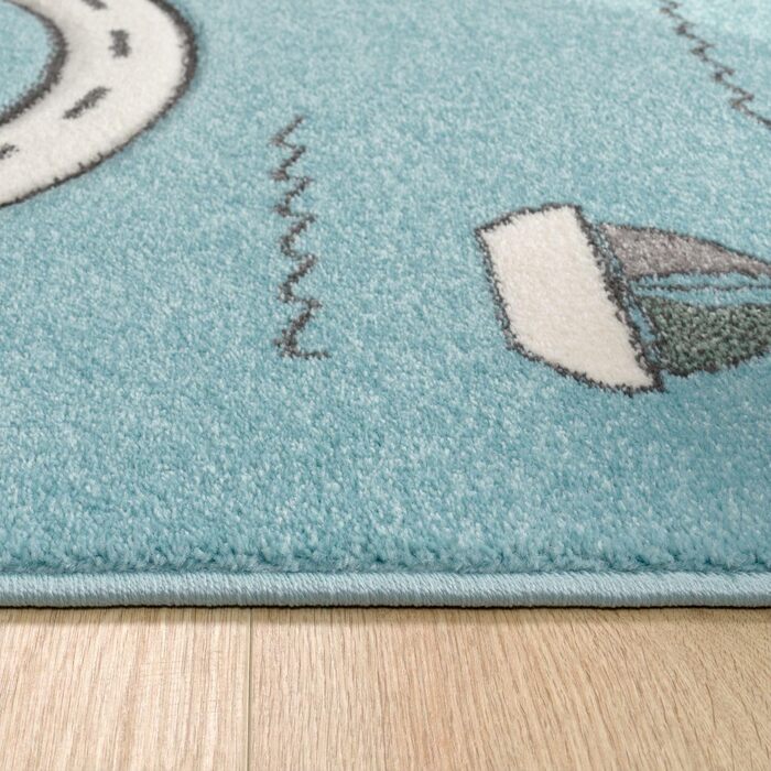 Дитячий килим TT Home Джунглі Зоо Тварини Жираф Змія Лев Мавпа Зелений 140x200 см (круг 120 см, блакитний візерунок)