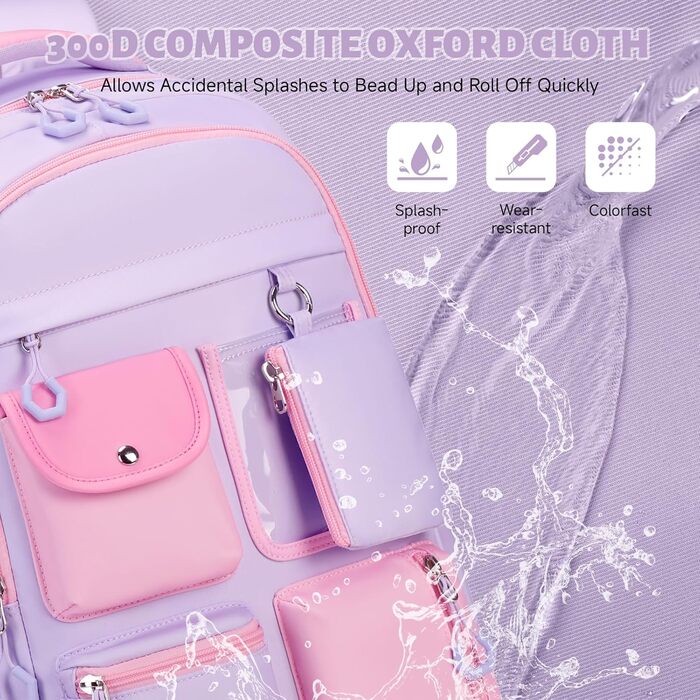 Шкільний рюкзак Tanou для дівчаток: великий, з тканини Oxford, з багатьма відділеннями (фіолетово-рожевий)