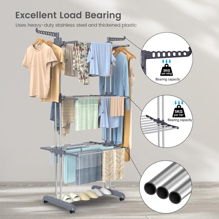 Клатковий сушильник для білизни Innotic з 4 ярусами та колесами - білий/сірий