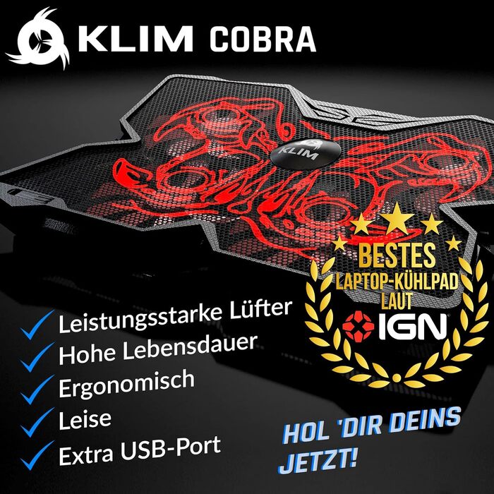 Охолоджувач для ноутбука KLIM Wind з 4 вентиляторами, підставка для PC та PS4, червона