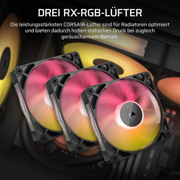 Рідинне охолодження процесора Corsair iCUE LINK Titan 360 RX LCD, 360мм AIO, FlowDrive, 3x RX120 RGB вентилятори, LCD-дисплей, для Intel LGA 1851/1700, AMD AM5/AM4, чорний
