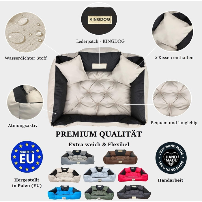 Ортопедичне ліжко для собак King Dog S, 55 x 45 см: водонепроникне, з високим бортиком, з силіконовою начинкою, бежеве