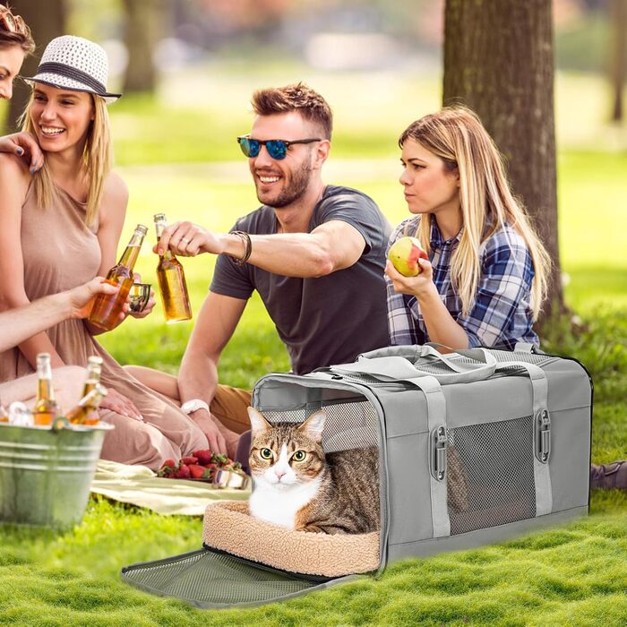 Транспортний бокс для котів та собак Petsfit - сірий, L+: 48,5x31x31 см, з м'яким килимком