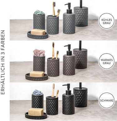 ZCCZ Bathroom Set – 5-Piece Organizer Set with Toilet Brush, Toothbrush Holder, Soap Dispenser, Soap Dish – Stylish Décor with Geometric Hexagon Pattern in Black for Modern Bathroom