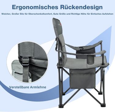 Розкладний стілець для кемпінгу RELAX FIELD 200KG з підстаканником та сумкою-холодильником, рибальський стілець, сірий (2 шт)