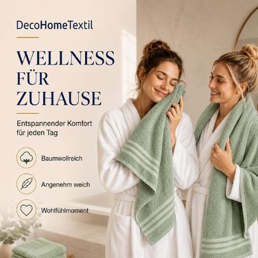 Набір рушників для рук DecoHomeTextil Eco (6 шт), 50x100 см, шавліковий зелений — екологічні, м'які та гігроскопічні махровий рушники