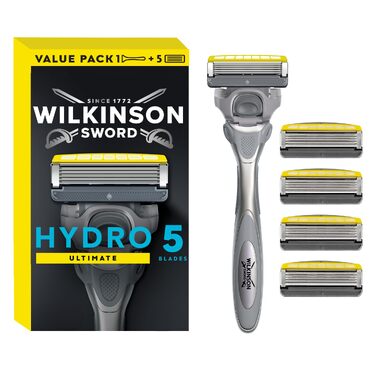 Бритва для чоловіків Wilkinson Sword Hydro 5 Ultimate: бритвенна система з 5 змінними касетами, зволожуючим гелем та технологією амортизації