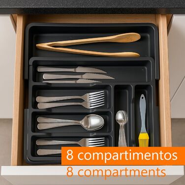 Органайзер для столових приборів Edihome в шухляду, розширюваний, 6-8 відділень, чорний, без BPA