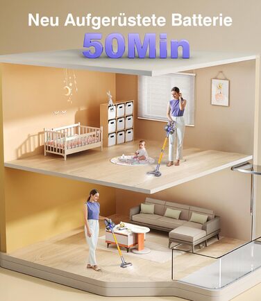 Бездротовий акумуляторний пилосос V8 з дисплеєм, 450 Вт, 40000 Па, до 50 хв роботи, автоматичний режим, антизаплутувальна щітка для килима, твердого покриття та шерсті тварин