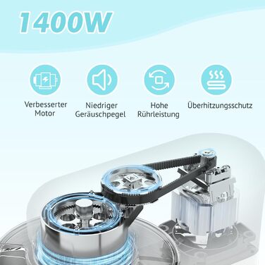 Кухонна машина Küchenmaschine 6.2 л, 1400 Вт, 6 швидкостей, з набором насадок (міксер, гак для тіста)