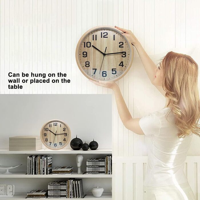 ALEENFOON 10 Inch Wood Clock Modern Silent Wall Clock Table Clock for Living Room Kitchen No Ticking Sounds Interior Clock Non-Ticking Wall Clocks Hanging Clock (Wooden)