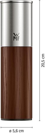 Млин для солі та перцю WMF Nature Pro з керамічним механізмом, регульованим помелом, нержавіюча сталь та дерево, ручний (темний)