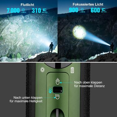 OLIGHT Marauder Mini LED ліхтар Super Hell 7000 Lumen, 600 метрів, перезаряджається, з прожектором та розсіяним світлом, 3 кольори LED, датчик відстані, для активного відпочинку (зелений)