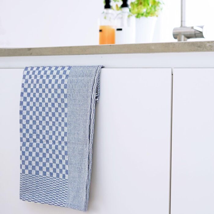 ZOLLNER Set of 10 Picnic Blankets, 54x100 cm, Cotton, Blue and White Checkered