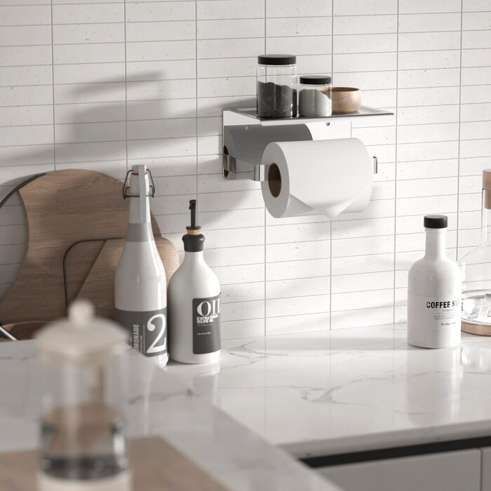 Тримач туалетного паперу HITSLAM без свердління, нержавіюча сталь з полицею, самоклеючий, для ванної кімнати