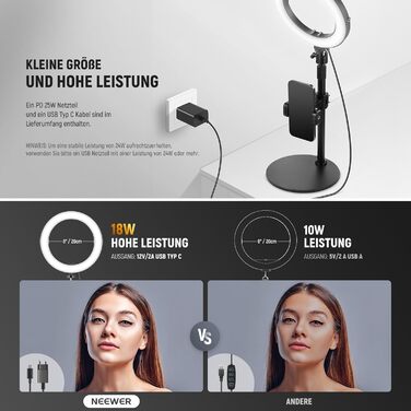 NEEWER Кольцеве світло 80 см 18 Вт з штативом та тримачем для телефону, для iPhone, стрімінгу, відеоконференцій, Zoom, RH8B