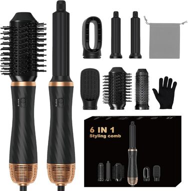 Фен-щітка 6 в 1 для волосся, Airstyler: сушка, укладка, завивка, випрямлення (Чорний)