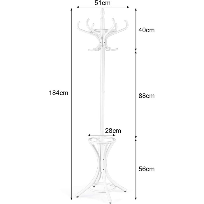 GIANTEX Coat Rack with Umbrella Stand, Clothes Rack Wood with 12 Clothes Hooks, Wooden Coat Tree Freestanding, Standing Coat Rack for Entryway Living Room (white)
