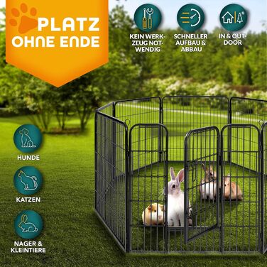 ТресКо® Вольпенlaufstall: Клітка-забіг для цуценят 60 см, з дахом та анкерами | 8-секційна клітка для собак | Складана клітка для собак з дверцятами | Збірка без інструментів | Клітка для тварин, стійка до погодних умов (77 x 80 см)