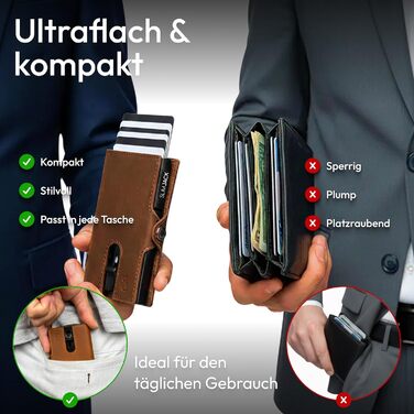 Slimjack Smart Wallet: чоловічий гаманець з RFID-захистом, алюмінієвий картхолдер та відділенням для монет (світло-коричневий)