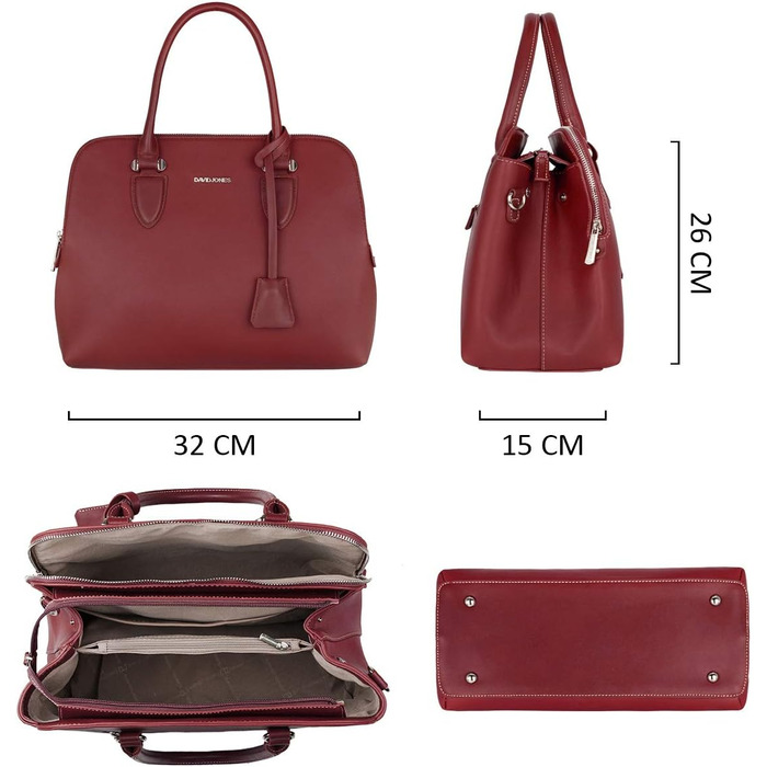 Сумка жіноча David Jones елегантна Tote Bag (шопер) з PU шкіри, бордова. Сумка через плече, багато відділень, для роботи та повсякдення