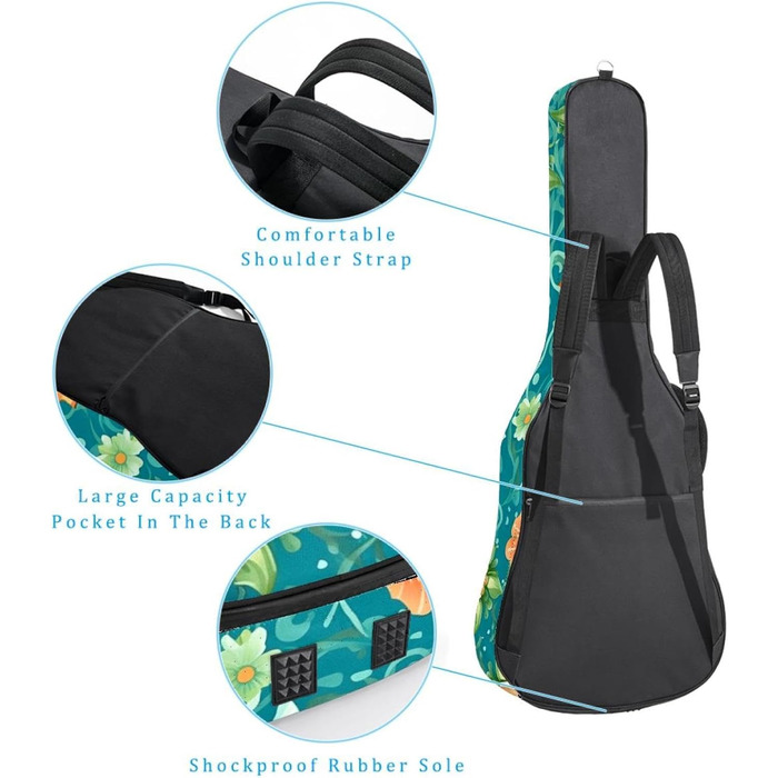 Чохол для акустичної гітари, 104 см, з регульованим плечовим ременем, Gigbag, Ocean Flower Seahorse, водовідштовхуючий, Oxford-тканина, товстий шар губки