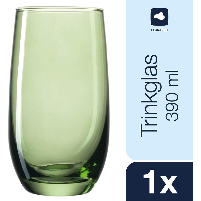 Leonardo Sora Drinking Glasses, Set of 6, Colorful Glass Set, Dishwasher-Safe Juice Glasses, Water Glasses, Drinking Cups in 6 Colors, 390 ml, Assorted Colors, 047287