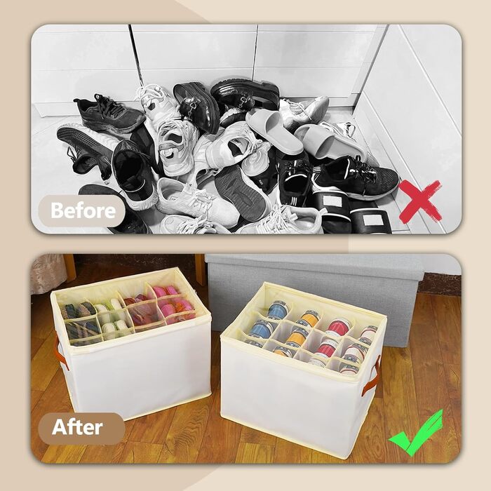 Patinao 2 Pack Shoe Storage Shoe Organizer Shoe Cabinet - 24 Cell Shoe Boxes Stackable Shoe Shelf Space-Saving Shoe Organizer for Closet Shoe Rack Shoe Storage Shoe Storage