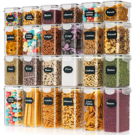 Набір контейнерів для зберігання продуктів 24 шт. – герметичні бокси з кришкою, органайзер для кухні, для борошна, цукру, мюслі та ін., з етикетками та маркером, для кухні та холодильника, 33,6 л