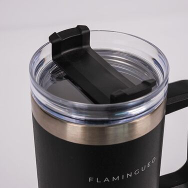 Термокружка з трубочкою Flamingueo - термос, сталева, 1,18л, блакитний (чорний), зберігає холод 24г, гаряче - 10г